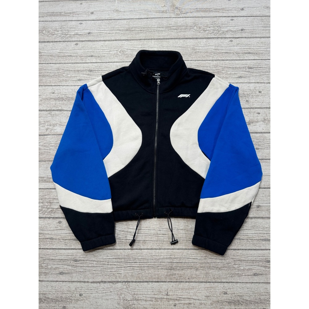 PacSun x Formula 1 Jacket Womens Large Black Blue Cropped Racing Athleisure Moto